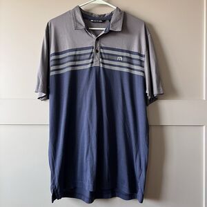 Travis Mathew Striped Polo Shirt Mens XL Blue Gray Short Sleeve Golf Outdoor
